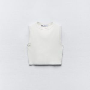 zara white sleeveless crop top round neck knit